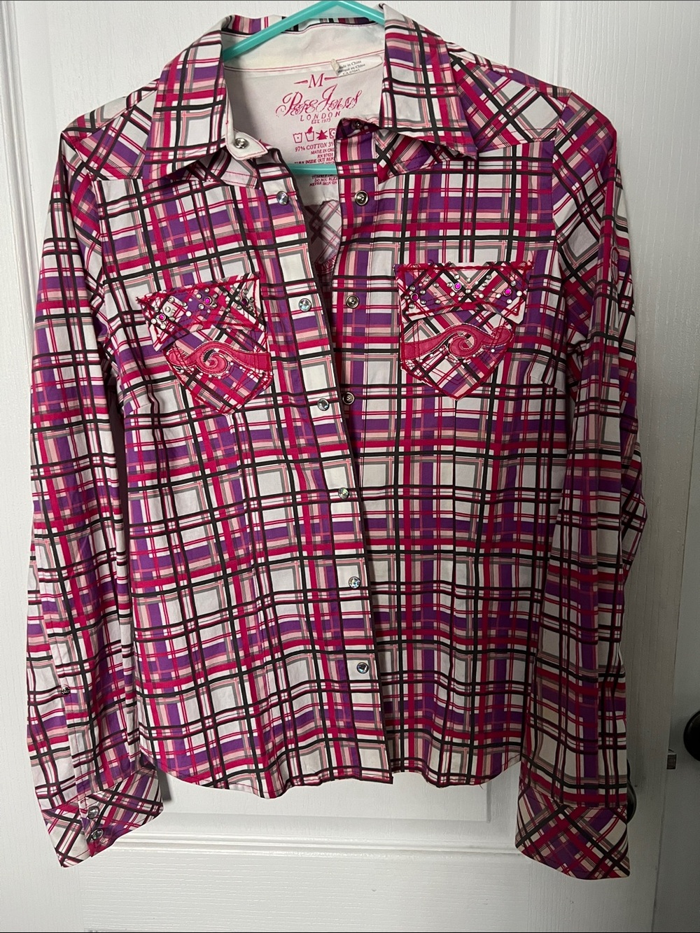 Pepe Jeans Pink Plaid Snap-Front Button-Down Shirt